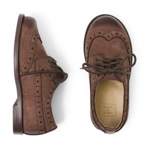 Janie and Jack Wingtip Brown Chocolate‎ Nubuck Leather Kids Lace Up  Dress Shoes
